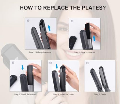 Pulla 4-in-1 Hair Straightener and Crimper - Tourmaline Ceramic Flat Iron with Adjustable Temperature 320°F-430°F for All Hair Types Avelisse