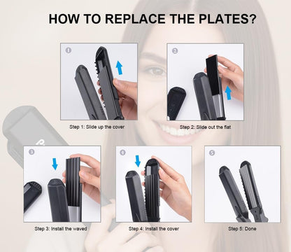 Pulla 4-in-1 Hair Straightener and Crimper - Tourmaline Ceramic Flat Iron with Adjustable Temperature 320°F-430°F for All Hair Types Avelisse