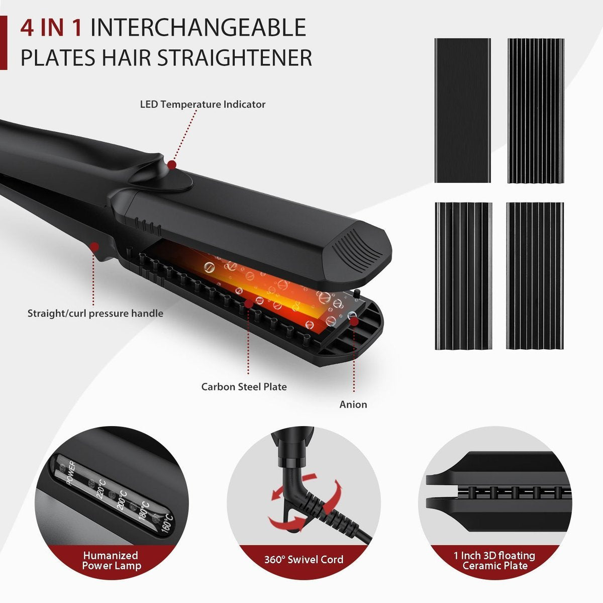 Pulla 4-in-1 Hair Straightener and Crimper - Tourmaline Ceramic Flat Iron with Adjustable Temperature 320°F-430°F for All Hair Types Avelisse