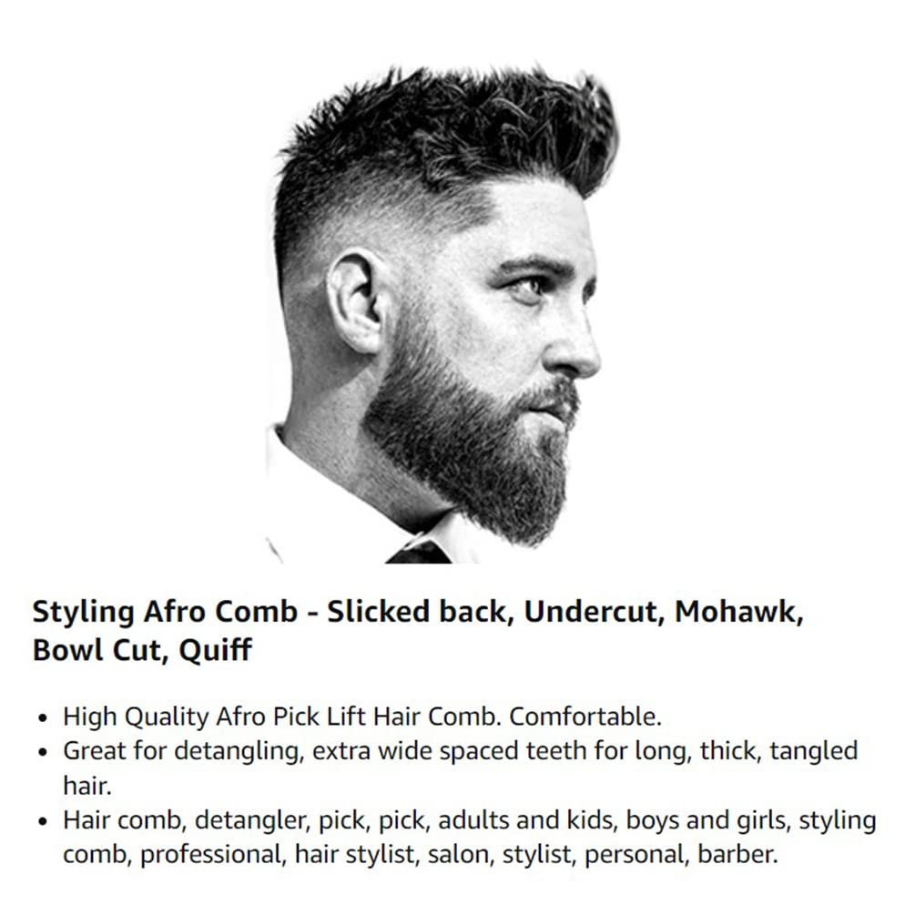 LUXXII (2 Pack) 8" Long Black Fist Metal Afro Pick Lift Hair Comb - Detangle, Wig, Braid, Man Styling Comb Avelisse