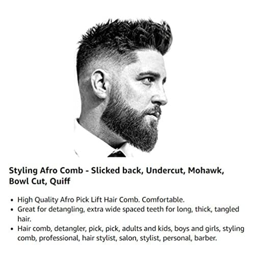 LUXXII (2 Pack) 8" Long Black Fist Metal Afro Pick Lift Hair Comb - Detangle, Wig, Braid, Man Styling Comb Avelisse