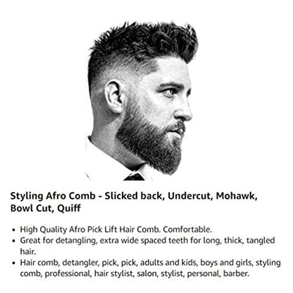LUXXII (2 Pack) 8" Long Black Fist Metal Afro Pick Lift Hair Comb - Detangle, Wig, Braid, Man Styling Comb Avelisse