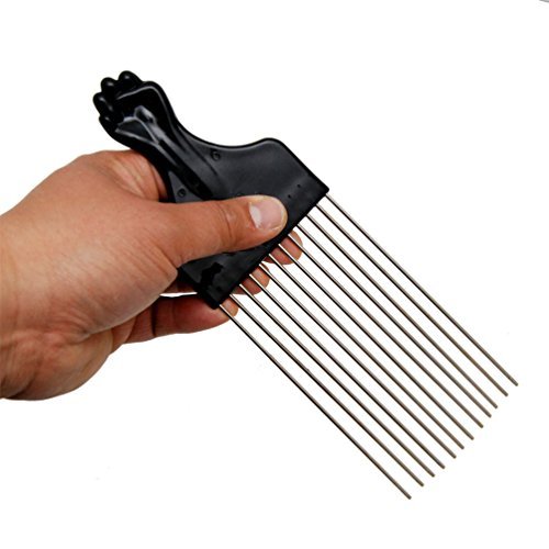 LUXXII (2 Pack) 8" Long Black Fist Metal Afro Pick Lift Hair Comb - Detangle, Wig, Braid, Man Styling Comb Avelisse