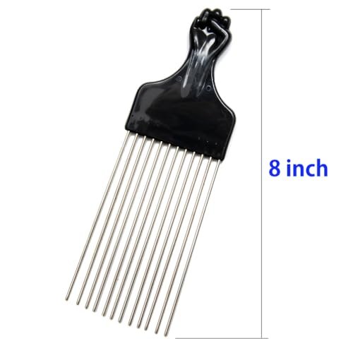 LUXXII (2 Pack) 8" Long Black Fist Metal Afro Pick Lift Hair Comb - Detangle, Wig, Braid, Man Styling Comb Avelisse