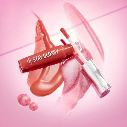 Rimmel Stay Glossy Lip Gloss - Non-Sticky Lightweight Formula for Lip Color and Shine - 143 Sundae Best, 0.18 oz
