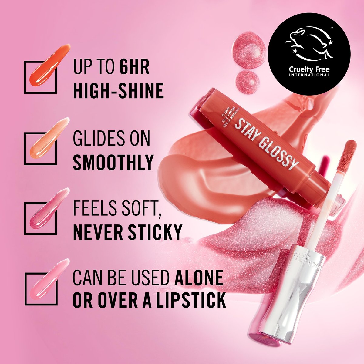 Rimmel Stay Glossy Lip Gloss - Non-Sticky Lightweight Formula for Lip Color and Shine - 143 Sundae Best, 0.18 oz - görsel 5