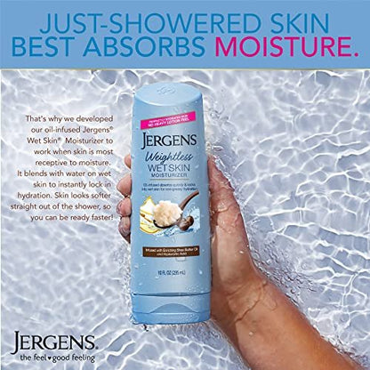 Jergens Wet Skin Body Moisturizer with Shea Butter Oil - Pure Shea Butter In-Shower Lotion for Dry Skin, Fast-Absorbing, Non-Sticky, Dermatologist Tested, 10 oz
