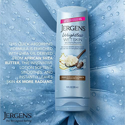 Jergens Wet Skin Body Moisturizer with Shea Butter Oil - Pure Shea Butter In-Shower Lotion for Dry Skin, Fast-Absorbing, Non-Sticky, Dermatologist Tested, 10 oz