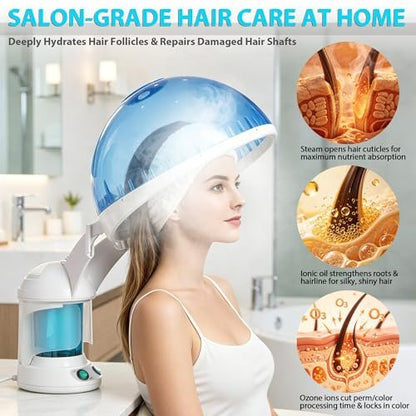 SUPER DEAL Hair Steamer PRO 3 in 1 Multifunction Ozone Facial Steamer with Bonnet Hood Attachment - Hair Therapy & Face Steamer for Home or Salon Avelisse