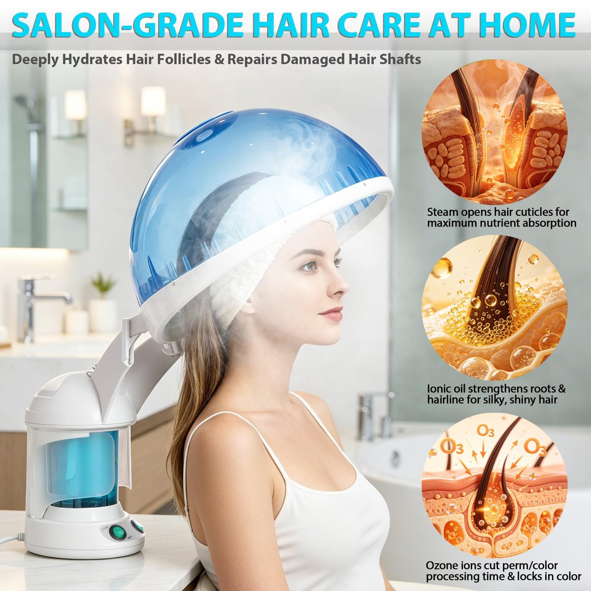 SUPER DEAL Hair Steamer PRO 3 in 1 Multifunction Ozone Facial Steamer with Bonnet Hood Attachment - Hair Therapy & Face Steamer for Home or Salon Avelisse