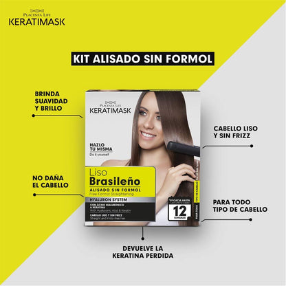 PLACENTA LIFE KERATIMASK Brazilian Straightening Kit with Keratin and Hyaluronic Acid - Formaldehyde Free Smoothing Treatment