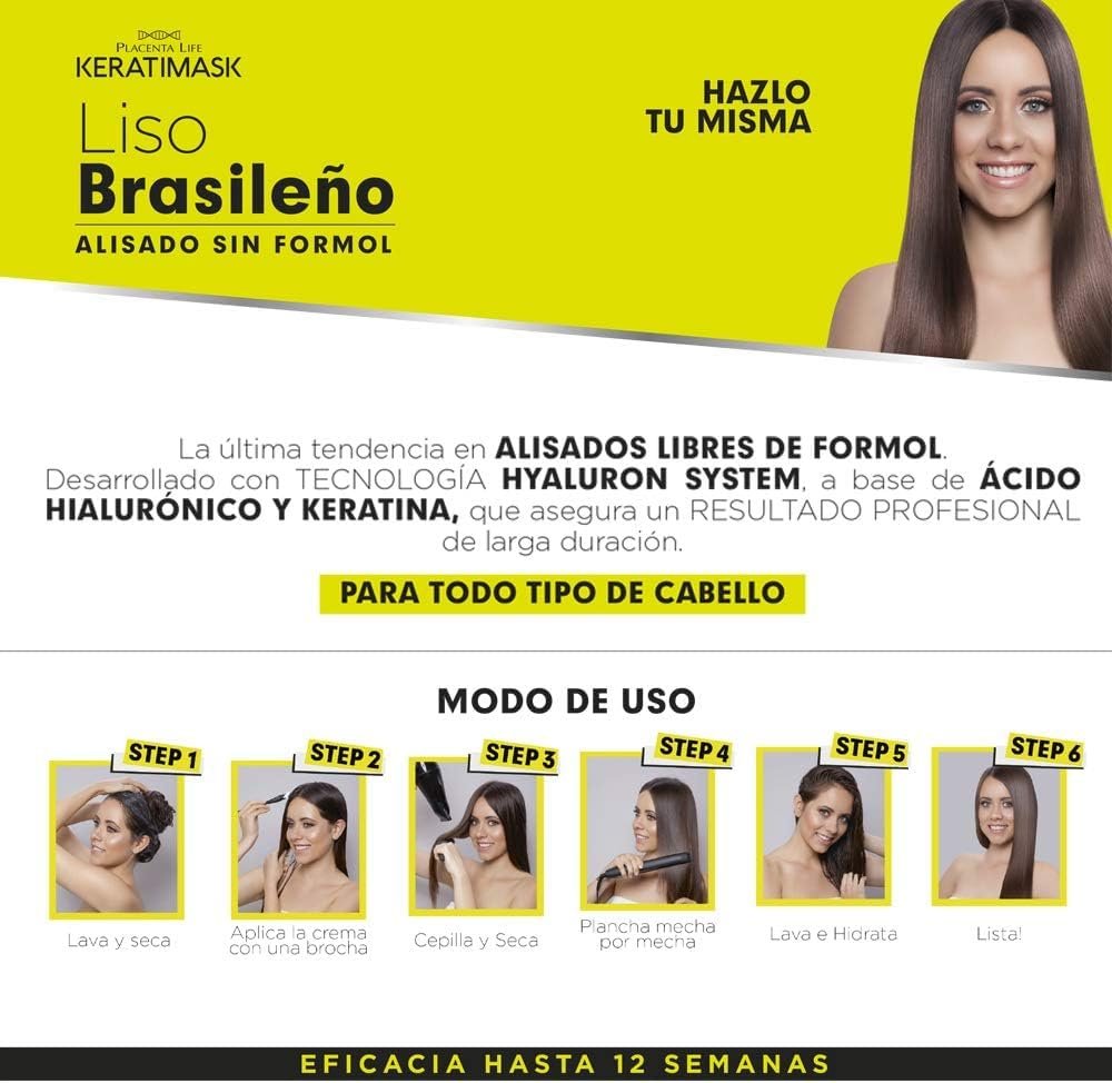 PLACENTA LIFE KERATIMASK Brazilian Straightening Kit with Keratin and Hyaluronic Acid - Formaldehyde Free Smoothing Treatment - görsel 3