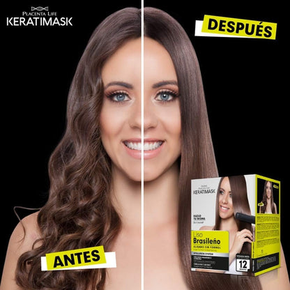 PLACENTA LIFE KERATIMASK Brazilian Straightening Kit with Keratin and Hyaluronic Acid - Formaldehyde Free Smoothing Treatment