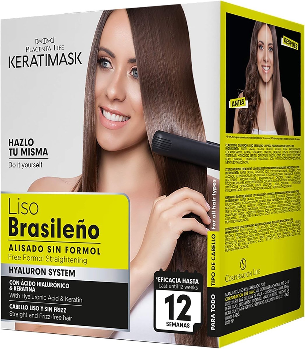 PLACENTA LIFE KERATIMASK Brazilian Straightening Kit with Keratin and Hyaluronic Acid - Formaldehyde Free Smoothing Treatment - görsel 1