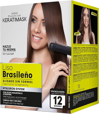 PLACENTA LIFE KERATIMASK Brazilian Straightening Kit with Keratin and Hyaluronic Acid - Formaldehyde Free Smoothing Treatment