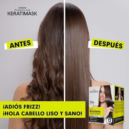 PLACENTA LIFE KERATIMASK Brazilian Straightening Kit with Keratin and Hyaluronic Acid - Formaldehyde Free Smoothing Treatment