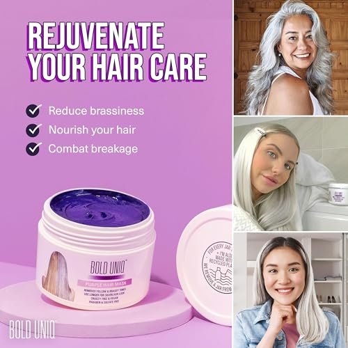 Bold Uniq Purple Hair Mask - Toner for Blonde, Platinum, Silver & Gray Hair - Removes Yellow Tones & Conditions - Vegan & Cruelty Free - 6.76 oz Avelisse