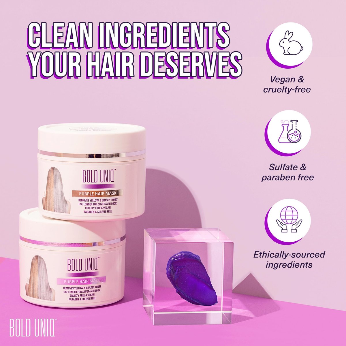 Bold Uniq Purple Hair Mask - Toner for Blonde, Platinum, Silver & Gray Hair - Removes Yellow Tones & Conditions - Vegan & Cruelty Free - 6.76 oz Avelisse