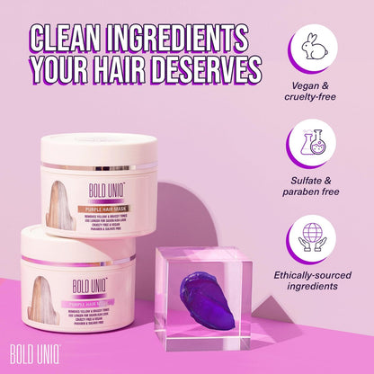 Bold Uniq Purple Hair Mask - Toner for Blonde, Platinum, Silver & Gray Hair - Removes Yellow Tones & Conditions - Vegan & Cruelty Free - 6.76 oz Avelisse