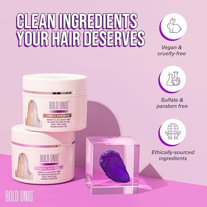 Bold Uniq Purple Hair Mask - Toner for Blonde, Platinum, Silver & Gray Hair - Removes Yellow Tones & Conditions - Vegan & Cruelty Free - 6.76 oz Avelisse