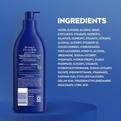 NIVEA Nourishing Hydration Skin Firming Body Lotion with Q10 and Vitamin C, 72-Hour Moisture for Dry Skin, 16.9 oz Pump Avelisse