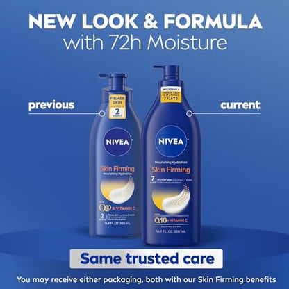 NIVEA Nourishing Hydration Skin Firming Body Lotion with Q10 and Vitamin C, 72-Hour Moisture for Dry Skin, 16.9 oz Pump Avelisse