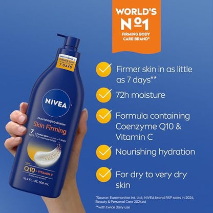 NIVEA Nourishing Hydration Skin Firming Body Lotion with Q10 and Vitamin C, 72-Hour Moisture for Dry Skin, 16.9 oz Pump Avelisse