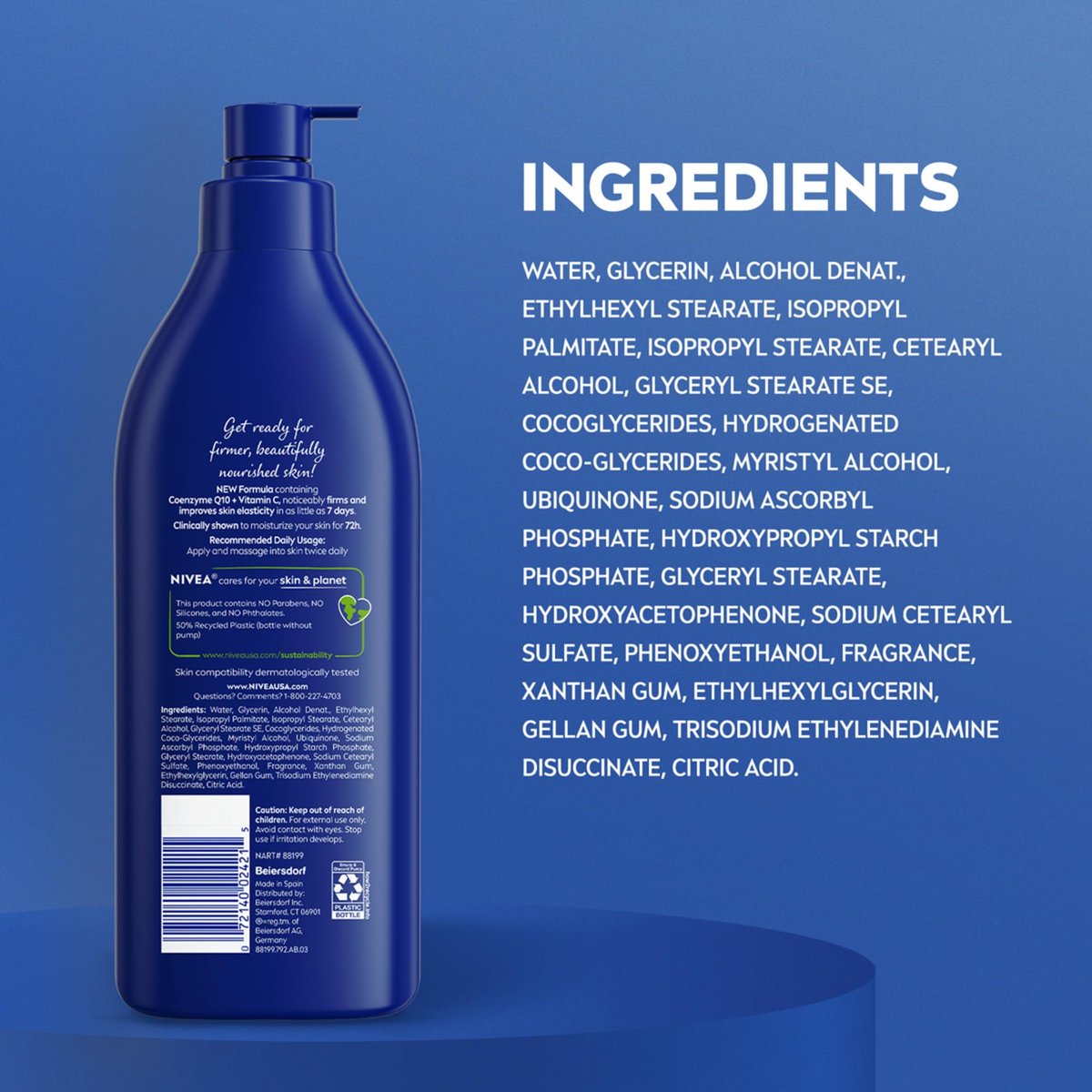 NIVEA Nourishing Hydration Skin Firming Body Lotion with Q10 and Vitamin C, 72-Hour Moisture for Dry Skin, 16.9 oz Pump Avelisse