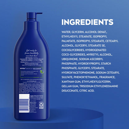 NIVEA Nourishing Hydration Skin Firming Body Lotion with Q10 and Vitamin C, 72-Hour Moisture for Dry Skin, 16.9 oz Pump Avelisse