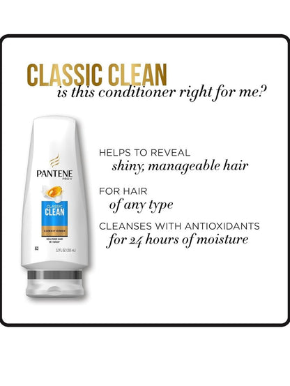 Pantene Classic Clean Conditioner, Twin Pack (2 x 24 fl oz) - Silicone-Free Formula for Healthy Hair Avelisse