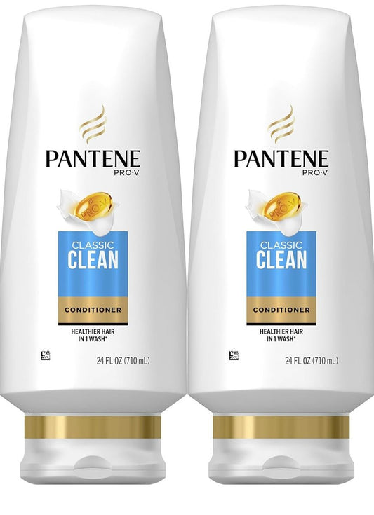 Pantene Classic Clean Conditioner, Twin Pack (2 x 24 fl oz) - Silicone-Free Formula for Healthy Hair Avelisse