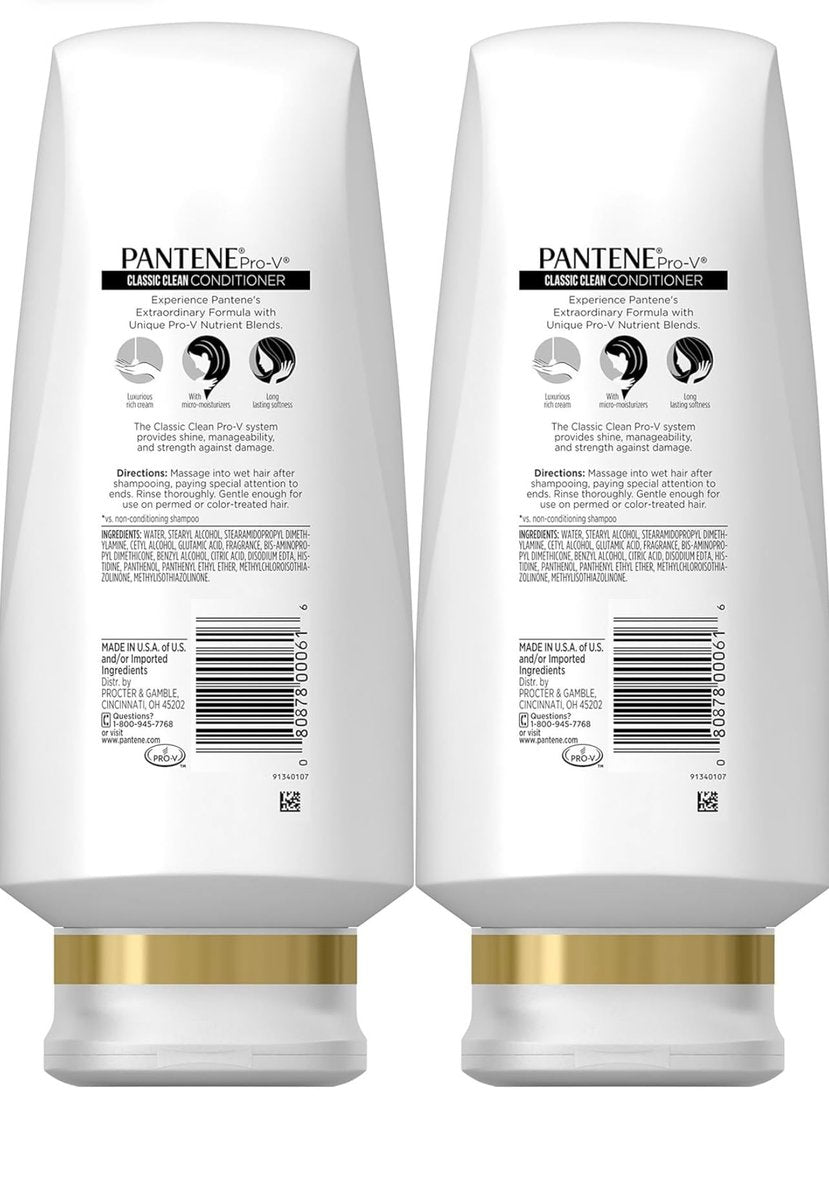 Pantene Classic Clean Conditioner, Twin Pack (2 x 24 fl oz) - Silicone-Free Formula for Healthy Hair Avelisse