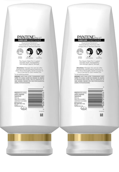 Pantene Classic Clean Conditioner, Twin Pack (2 x 24 fl oz) - Silicone-Free Formula for Healthy Hair Avelisse
