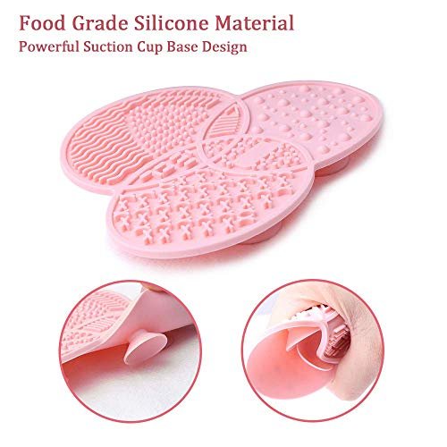 Diolan Makeup Brush Cleaning Mat & Drying Rack - 28 Holes Brush Holder, Silicone Rubber Clover Shaped Mat Cleaner - Black & Pink - görsel 18