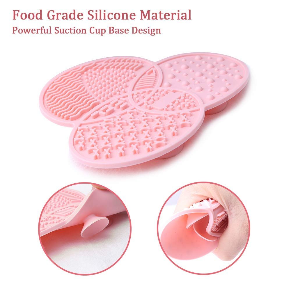Diolan Makeup Brush Cleaning Mat & Drying Rack - 28 Holes Brush Holder, Silicone Rubber Clover Shaped Mat Cleaner - Black & Pink - görsel 17
