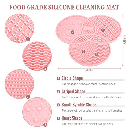 Diolan Makeup Brush Cleaning Mat & Drying Rack - 28 Holes Brush Holder, Silicone Rubber Clover Shaped Mat Cleaner - Black & Pink - görsel 4