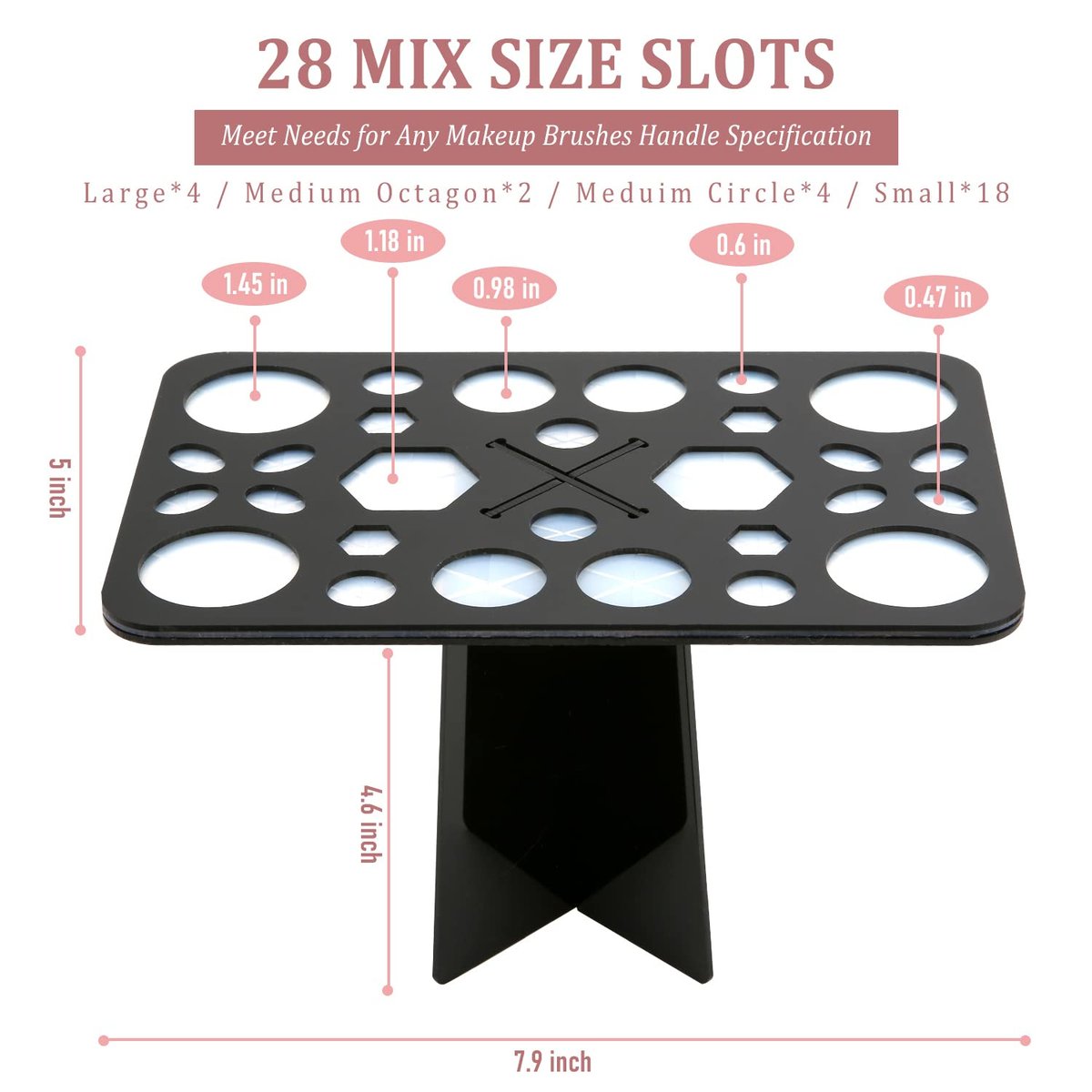 Diolan Makeup Brush Cleaning Mat & Drying Rack - 28 Holes Brush Holder, Silicone Rubber Clover Shaped Mat Cleaner - Black & Pink - görsel 7
