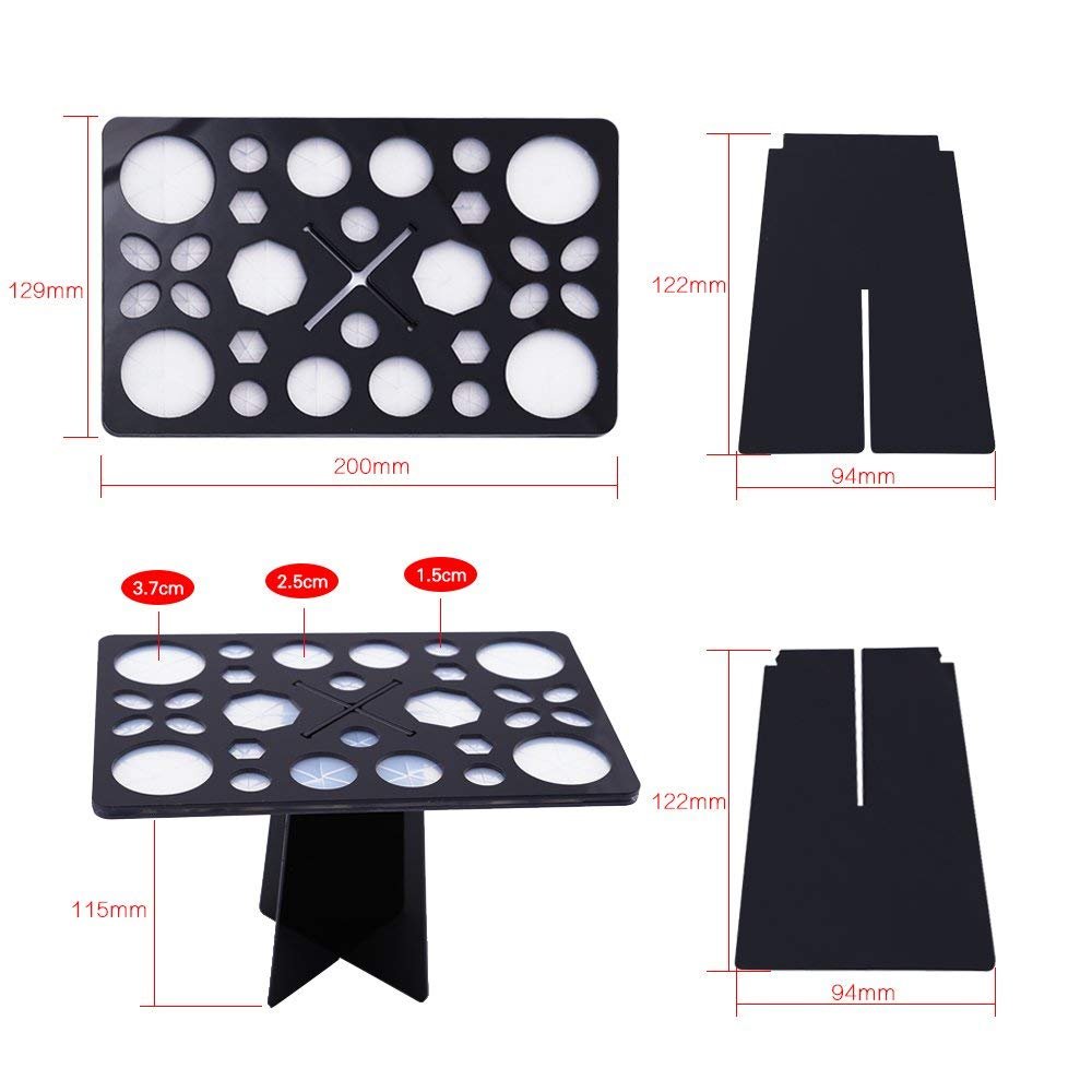 Diolan Makeup Brush Cleaning Mat & Drying Rack - 28 Holes Brush Holder, Silicone Rubber Clover Shaped Mat Cleaner - Black & Pink - görsel 15