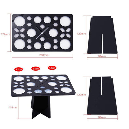 Diolan Makeup Brush Cleaning Mat & Drying Rack - 28 Holes Brush Holder, Silicone Rubber Clover Shaped Mat Cleaner - Black & Pink
