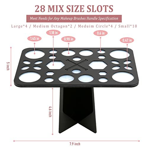 Diolan Makeup Brush Cleaning Mat & Drying Rack - 28 Holes Brush Holder, Silicone Rubber Clover Shaped Mat Cleaner - Black & Pink - görsel 8