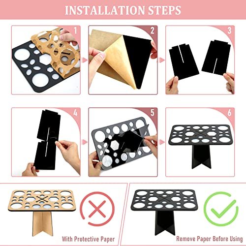 Diolan Makeup Brush Cleaning Mat & Drying Rack - 28 Holes Brush Holder, Silicone Rubber Clover Shaped Mat Cleaner - Black & Pink - görsel 6