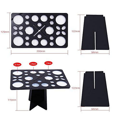 Diolan Makeup Brush Cleaning Mat & Drying Rack - 28 Holes Brush Holder, Silicone Rubber Clover Shaped Mat Cleaner - Black & Pink