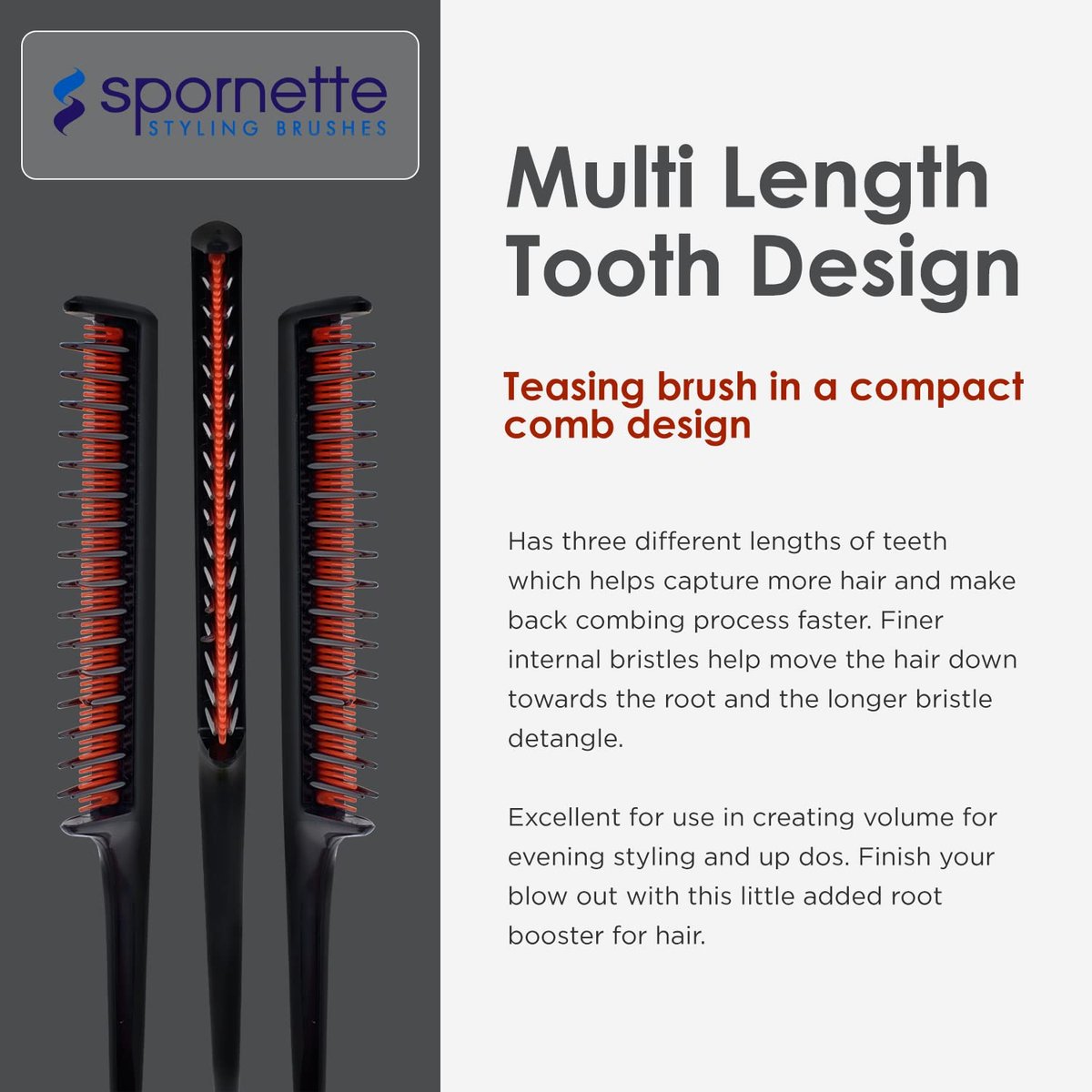 Spornette Little Wonder Rat Tail Comb for Teasing, Backcombing & Sectioning - Adds Volume to Fine Hair - Heat-Resistant Plastic Comb, Red - görsel 5