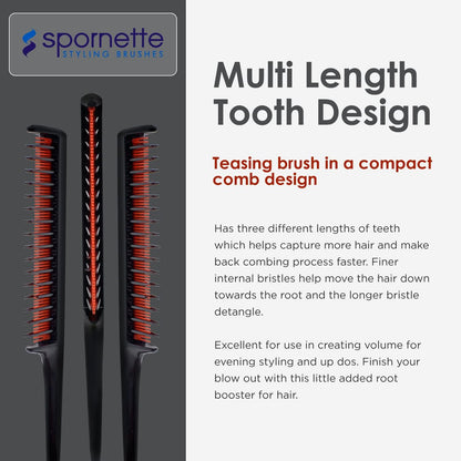 Spornette Little Wonder Rat Tail Comb for Teasing, Backcombing & Sectioning - Adds Volume to Fine Hair - Heat-Resistant Plastic Comb, Red