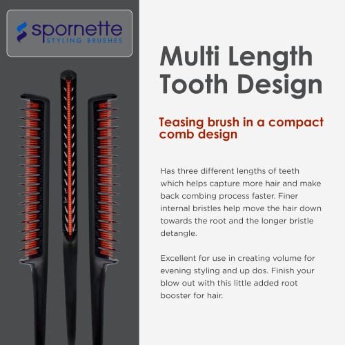 Spornette Little Wonder Rat Tail Comb for Teasing, Backcombing & Sectioning - Adds Volume to Fine Hair - Heat-Resistant Plastic Comb, Red - görsel 6