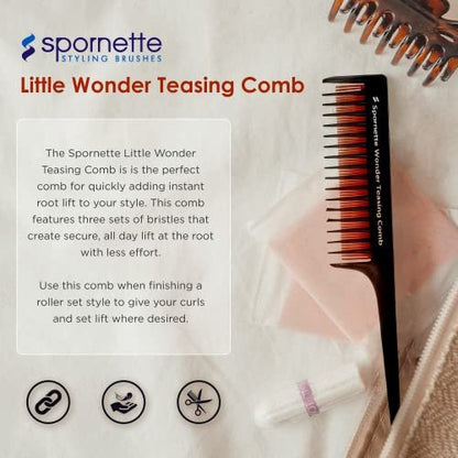 Spornette Little Wonder Rat Tail Comb for Teasing, Backcombing & Sectioning - Adds Volume to Fine Hair - Heat-Resistant Plastic Comb, Red