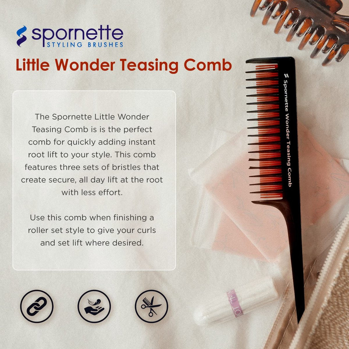 Spornette Little Wonder Rat Tail Comb for Teasing, Backcombing & Sectioning - Adds Volume to Fine Hair - Heat-Resistant Plastic Comb, Red - görsel 3