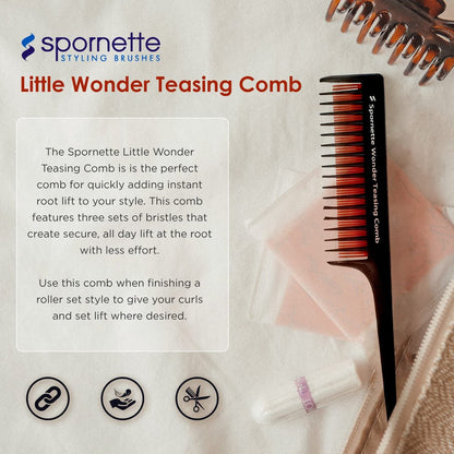 Spornette Little Wonder Rat Tail Comb for Teasing, Backcombing & Sectioning - Adds Volume to Fine Hair - Heat-Resistant Plastic Comb, Red