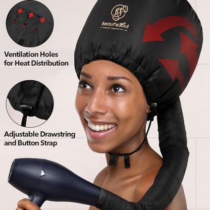 BEAUT'E SEOUL Bonnet Hair Dryer Attachment – Large Soft Hood for Handheld Blow Dryers, Deep Conditioning Cap for Natural Curly Hair, Quick Drying & Hair Treatment Avelisse