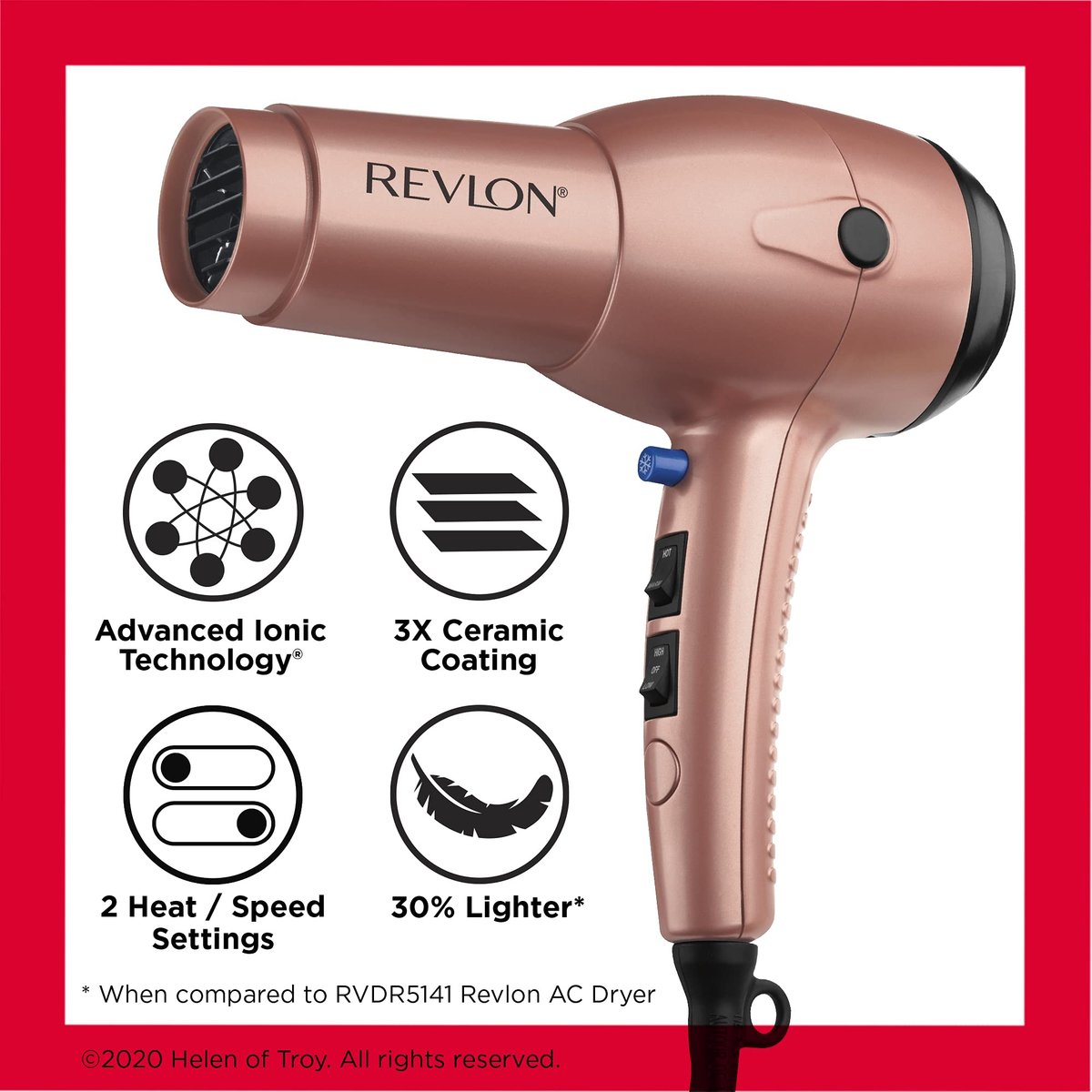 Revlon Light & Fast Hair Dryer 1875W - Ceramic Stunning Blowouts Easily and Comfortably (Copper, 3 Piece Set) Avelisse